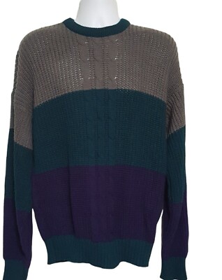 Scandia Vintage Mens Long Sleeve Sweater Crew Neck M Made In USA Green Purple Gr