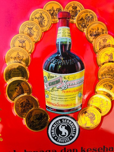 OLD ADVERTISING TABLE METAL WINE OF CHINA PHARMACY SERRAVALLO TRIESTE - Picture 2 of 4