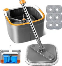 Spin Mop and Bucket Set with Self Separation Dirty and Clean Water System Self W
