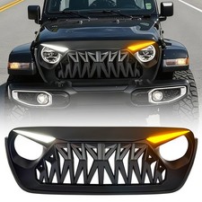 Front Shark Grille Weyebrow Drl Turn Lights For 18-24 Jeep Wrangler Jl Jlu Jt