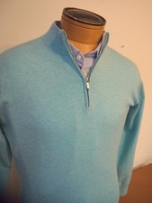 Peter Millar Crown Whitaker Cotton Silk 1/4 Zip Sweater NWT S 195 Cloud Blue