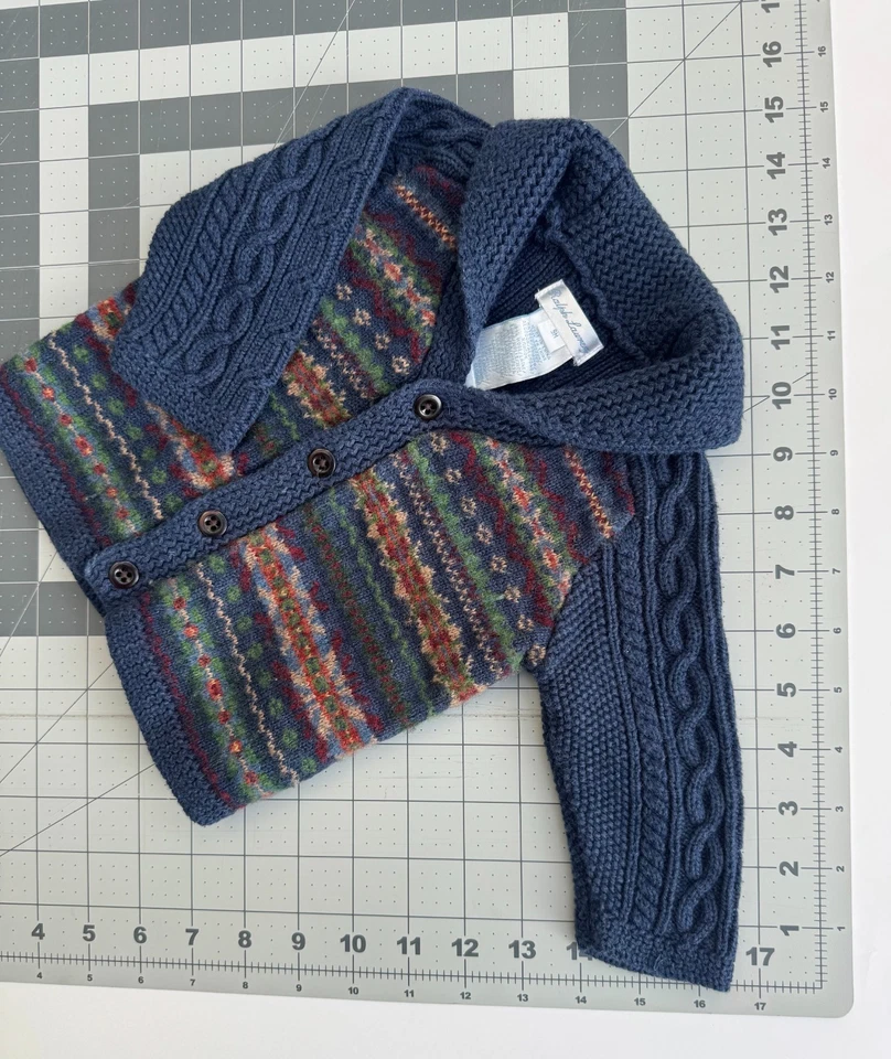 Polo Infant - Cárdigan Tejido 9 Mo Ralph Lauren Fair Isle - Adorable Cálido Vacaciones Foto 4 de 4