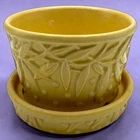 Vintage McCoy Pottery Planter with Attached Saucer Leaves & Berries Hobnail READ