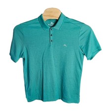Tommy Bahama Polo Shirt Mens L/G Large Sea Green Stripe Supima Cotton Golf Logo