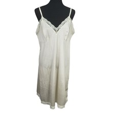 Vintage Ivory Slip Dress With Lace Trim Adjustable Straps