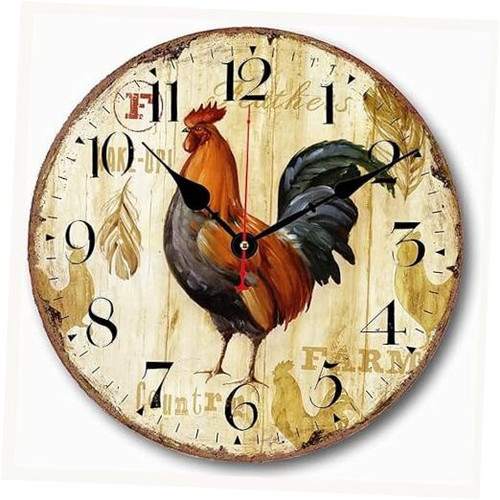 16 Inch Vintage Farmhouse Kitchen Wall Clocks Battery Operated Rooster Analog