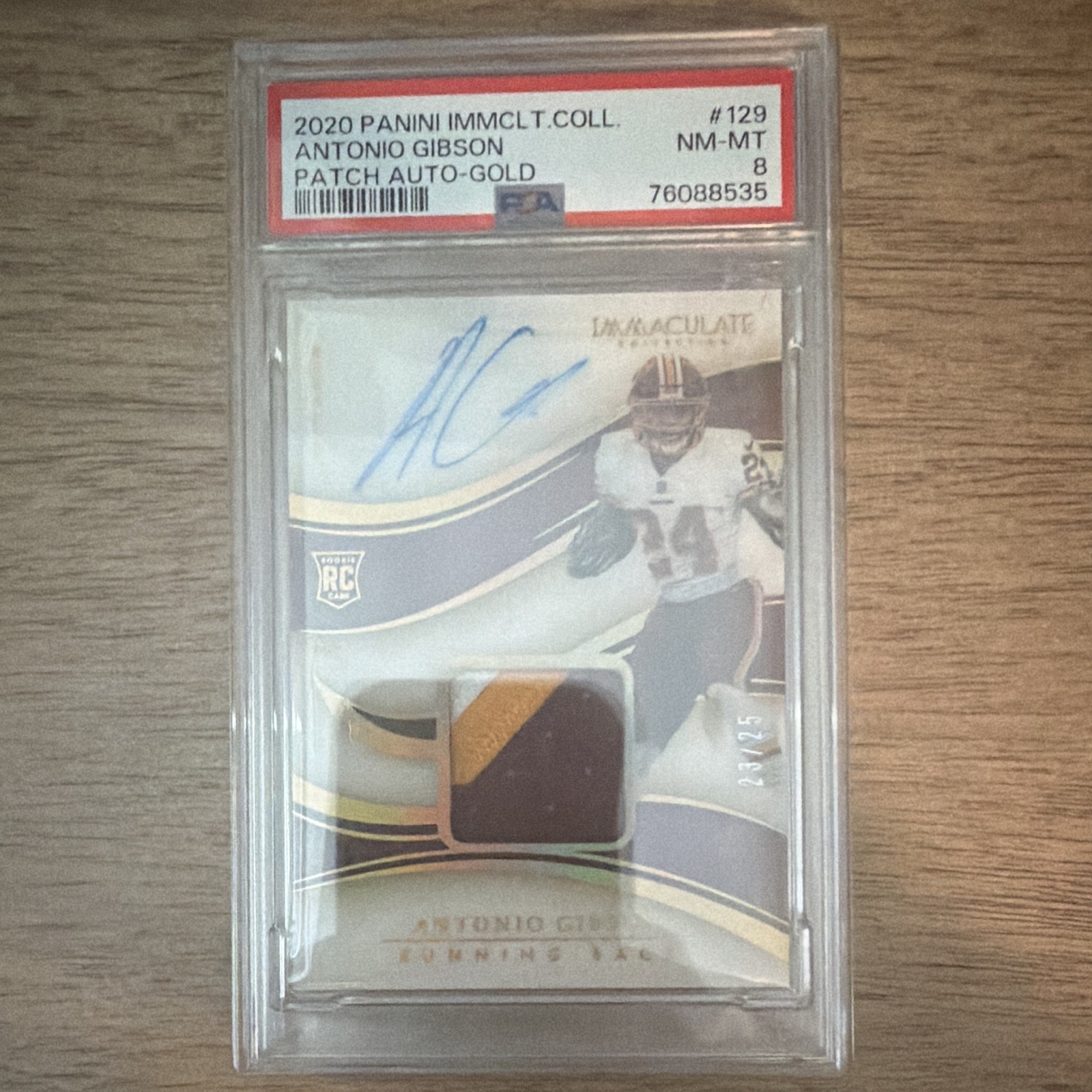 Panini 2020 Immaculate Antonio Gibson RC Patch Auto Gold #129 PSA 8 /25
