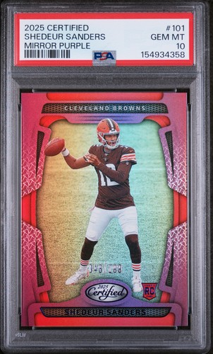 2025 Certified #101 Shedeur Sanders Mirror Purple /299 Rookie RC PSA 10