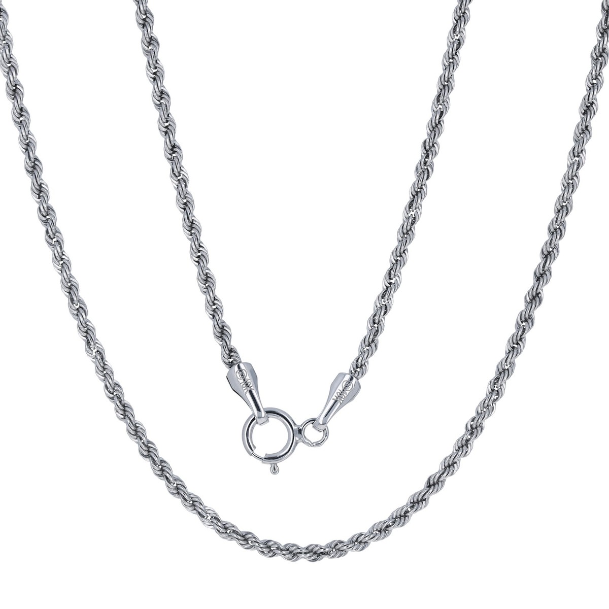 10K White Gold Thin Diamond Cut Rope Chain Necklace Mens