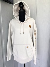 Carhartt Hoodie Youth L 12-14 26  PTP Oversized Cream Relaxed Fit Sweatshirt