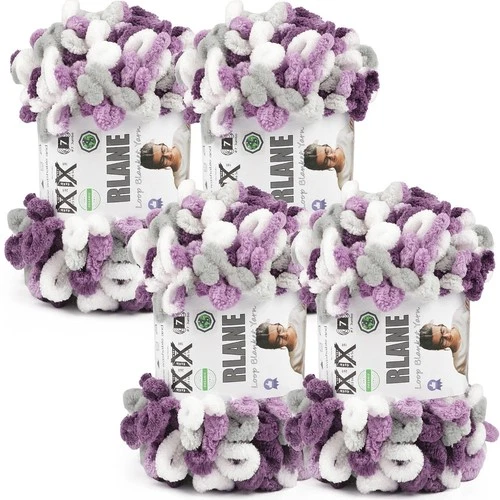 Gray White Purple Chunky Loop Yarn Finger Knitting 4 Pack 72 Yards - product listing photo