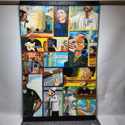Custom painting latino art for Hispanic book cover entry 24x35 acrylic on canvas