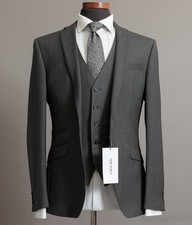 Traje Tom Percy The Pearson Slim Fit 3 Piezas 40R W34 L31 Gris Ojo de Pájaro Nuevo con Etiquetas