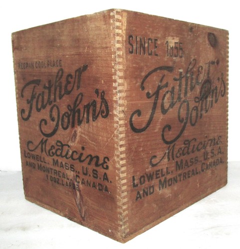 Early Father John's Medicine Lowell Ma Wood Shipping Crate