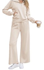 2 Piece Outfit Lounge Set Half Zip Wide Leg Set Sweatsuit Tracksuit Size XL NWT