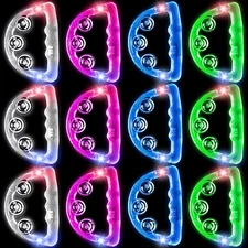 12 Pack LED Light Up Tambourines, Tambourine for Pink, Blue, Green, White 