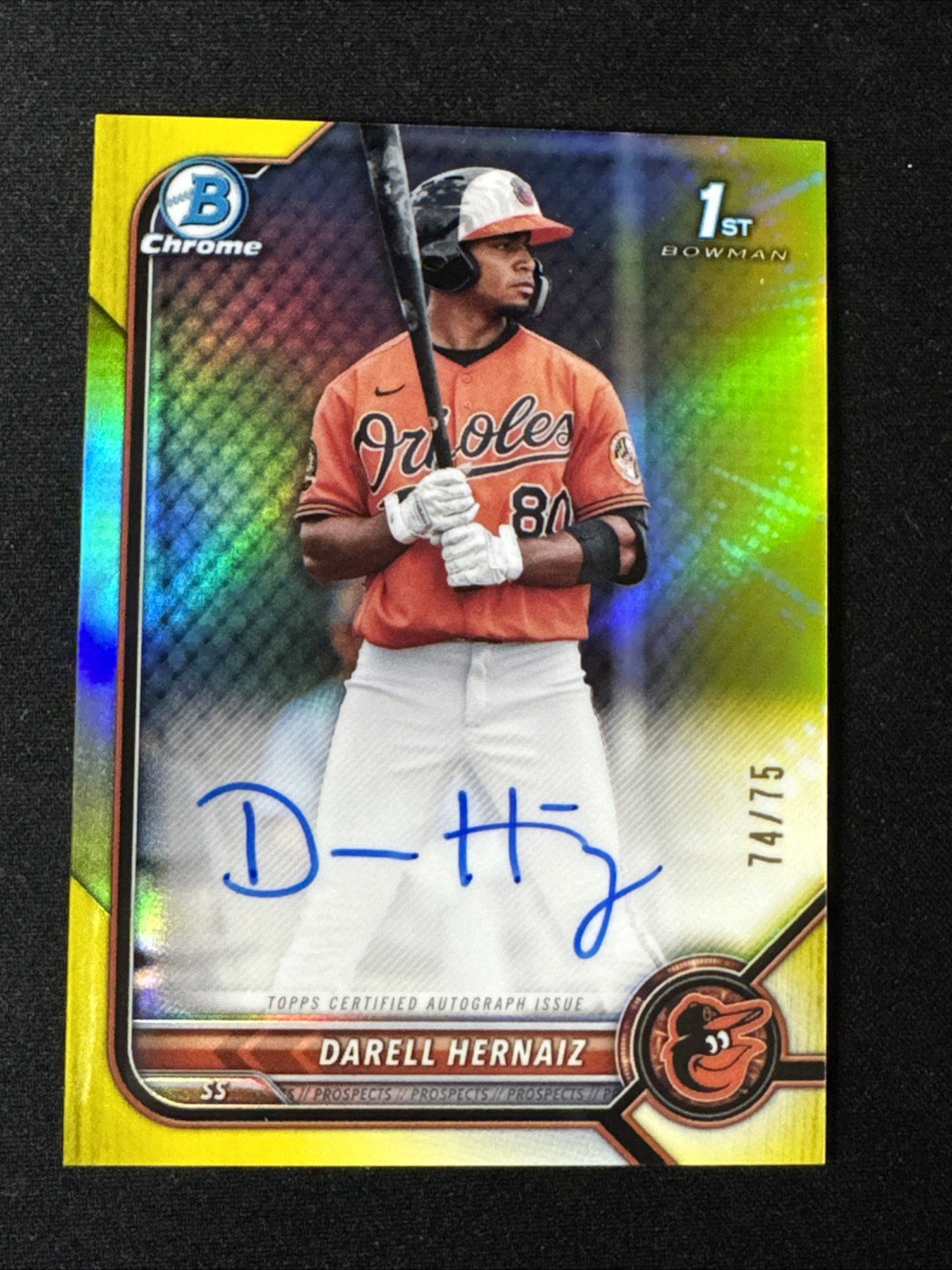 Darell Hernaiz 2022 Bowman Chrome 1st Yellow Refractor Auto /75 - Puerto Rico