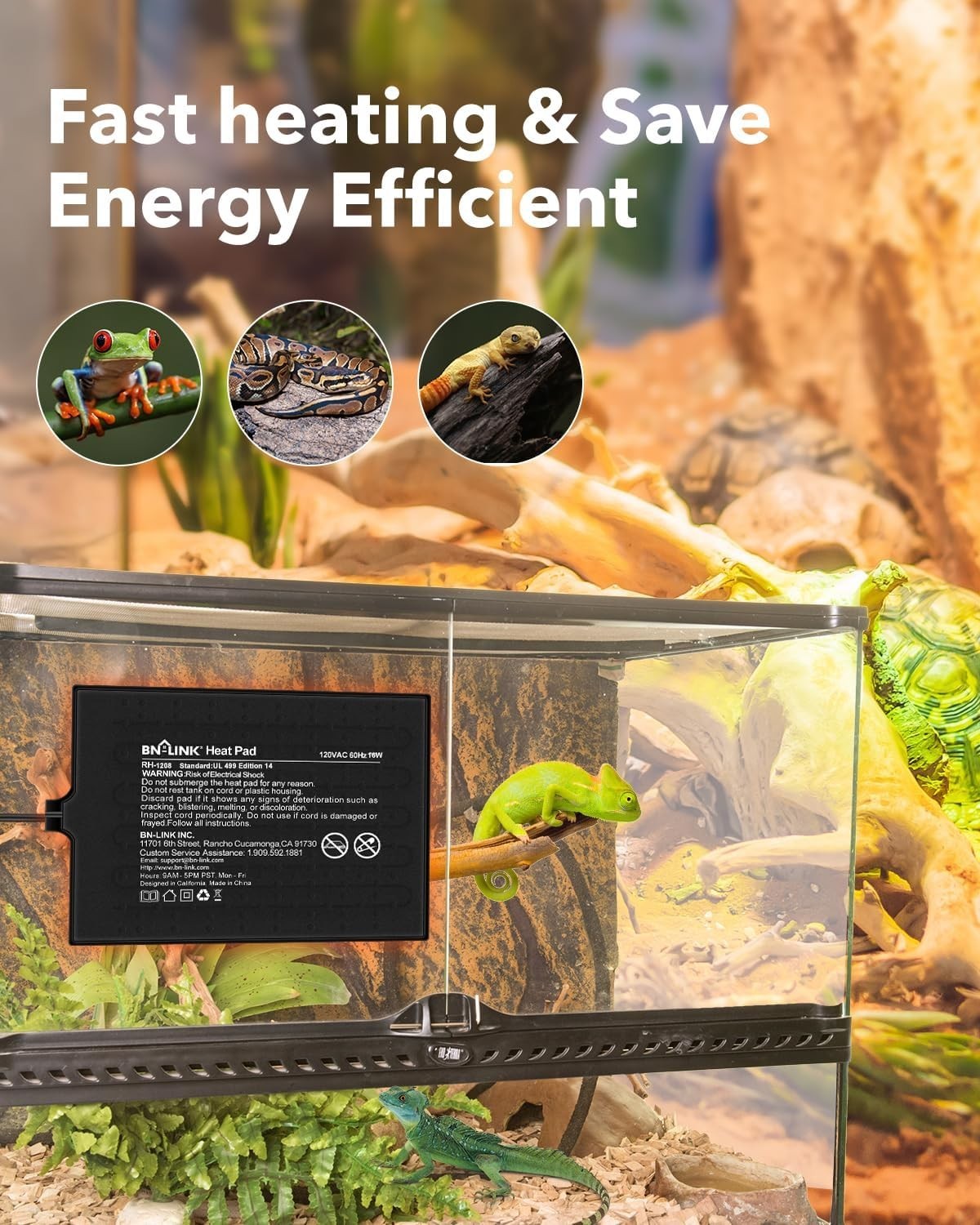 Reptile Heat Pad Waterproof 8x12in 16W for Terrarium Heating