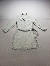 Loft Women Dress 12 Olive Green Button Up Pockets Collared Tie Waist Workwear