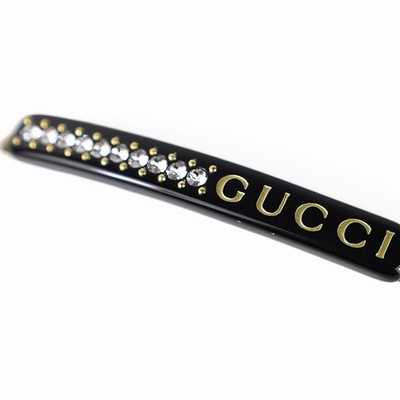 Gucci Crystal Logo Barrette Hair clip Black Rectangle W6.3cm x H0
