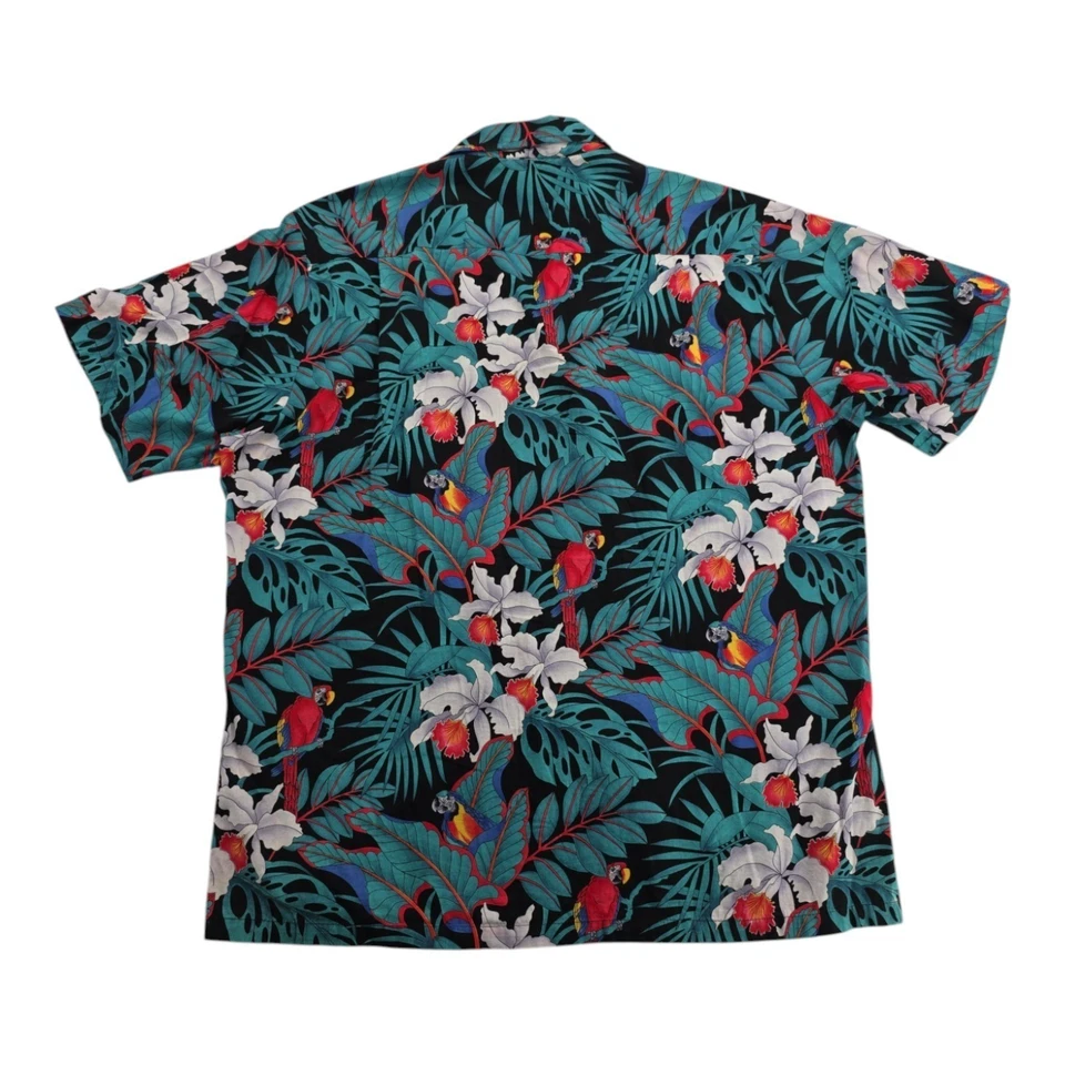 Мужская гавайская рубашка Aloha Jade Fashions с цветочным рисунком попугай черный хлопок размер L - Изображение 2 из 4
