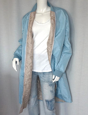 Long Bomberjacke Bomber Jacke lang Mantel Kurzmantel Ice Blau Futter Beige Neu
