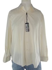 Men's Classic Shirt 46 M Medium Ivory Long Sleeve Vintage 80 Twisted 2 Ply