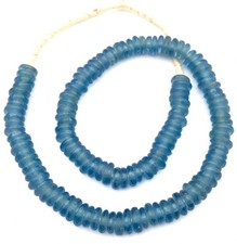 DK Azure Rondelle Krobo Recycled Glass African trade beads-Ghana- 44169