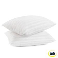 Serta Standard/Queen 2pk Won't Go Flat Pillows White: 300 Thread Count Cotton