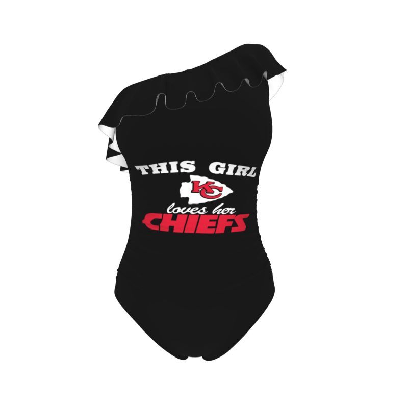This Girl Loves Her Chiefs Kansas City Women's One Shoulder Ruffle