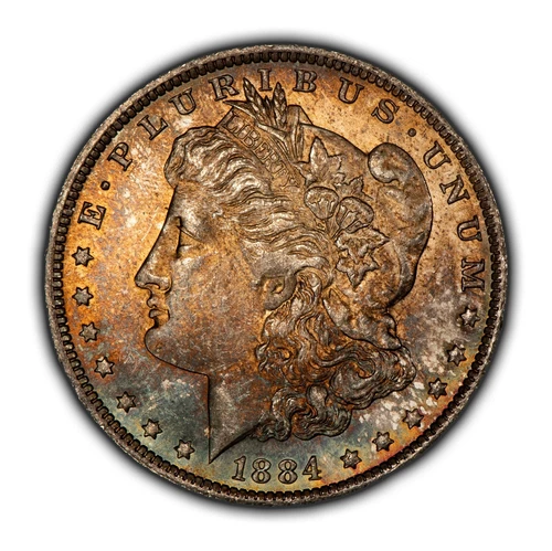 1884-O $1 Morgan Silver Dollar - PQ Rainbow Toning - BU - VIDEO - SKU-D5876