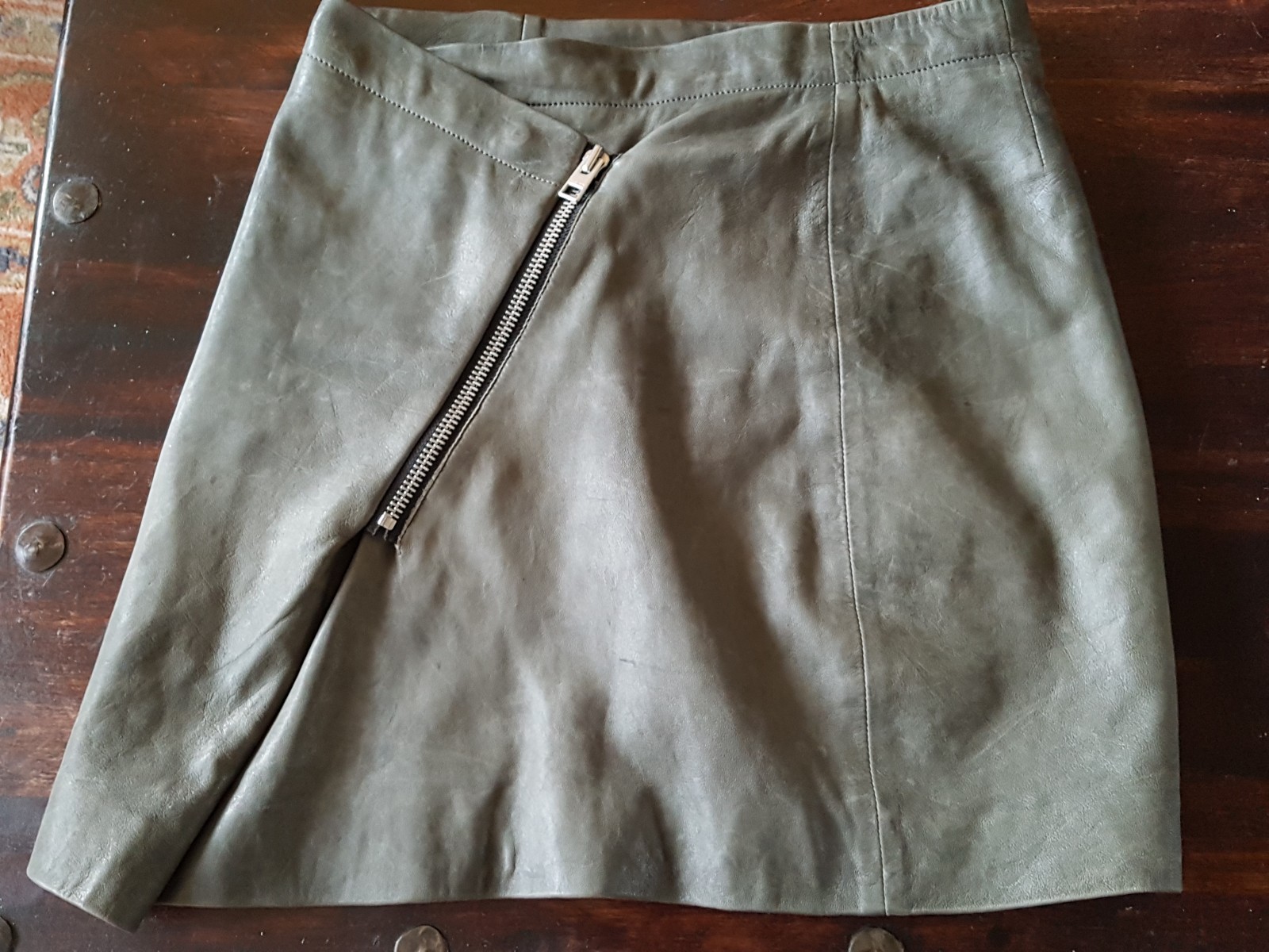 FABULOUS ALL SAINTS ZIP RUTHER DARK GREEN LEATHER MINI SKIRT, UK10,US 6 RRP £249 image 9