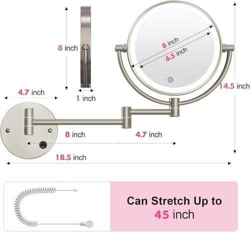 Upgraded Wall Mounted Makeup Mirror with Lights, Super Large Double Sided 1X/... - Picture 7 of 9
