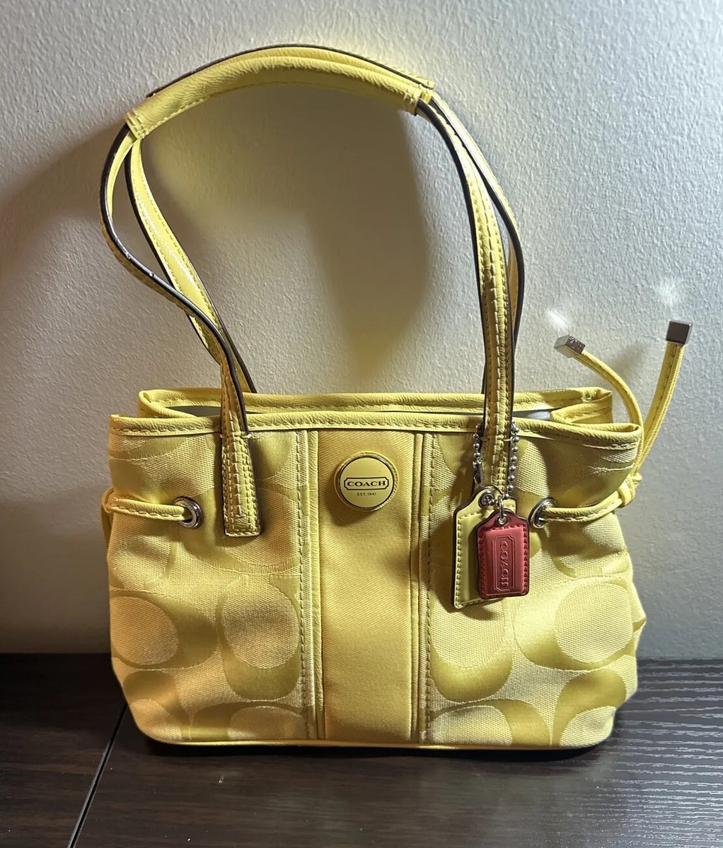 COACH SUNFLOWER YELLOW Signature Jacquard Hand Bag Sm Purse