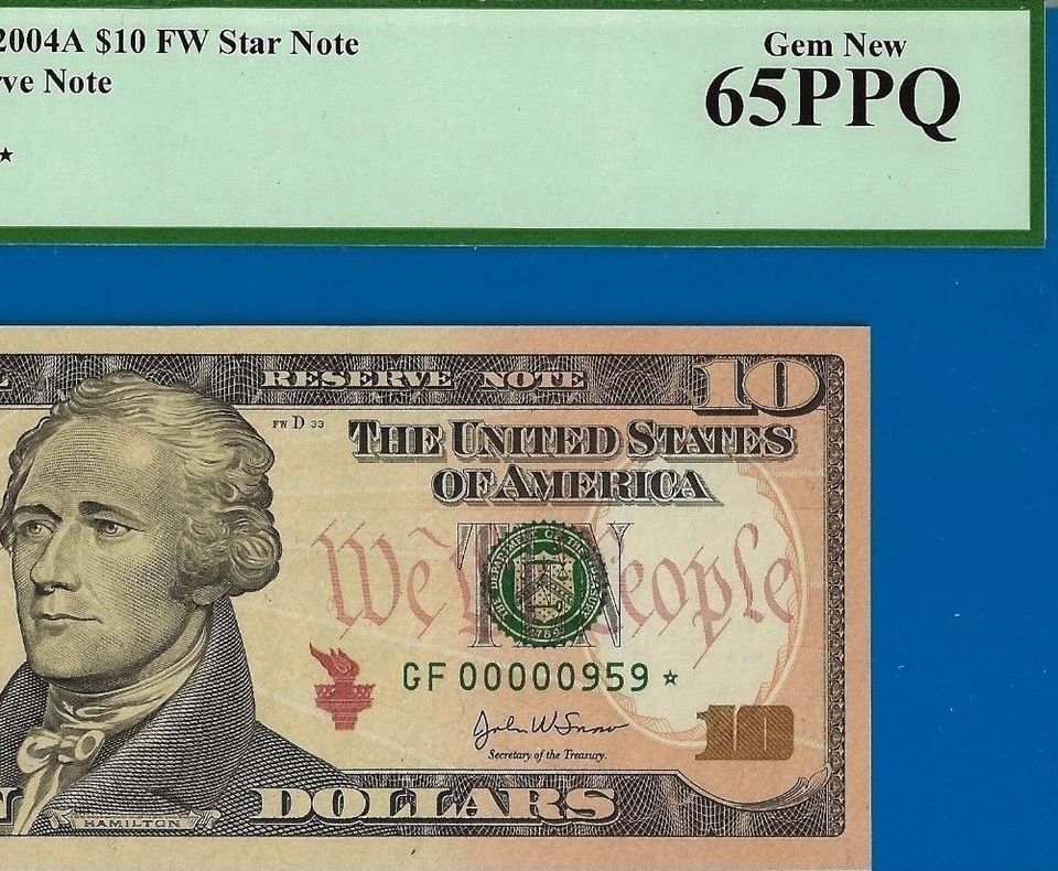 2004A $10 FRN Atlanta star Fr 2309-F* PCGS 65PPQ low serial number 00000959* - Image 3 of 4