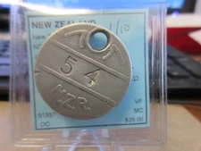 New Zealand / N.Z.R. (New Zealand Railway) Time Check Token # 54 29mm