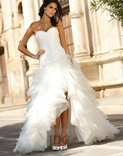 Chic Brautkleid vorne kurz hinten lang m.Schleppe Rüschenrock Perlen Weiß Ivory