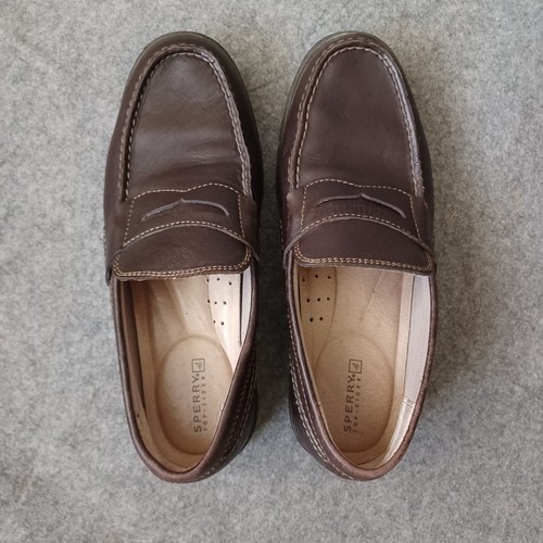 Sperry Top Sider Penny Loafers Mens 7.5 Brown Dark Burgundy Leather Shoes - Picture 11 of 12