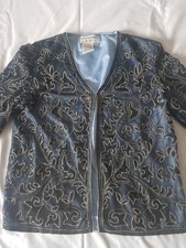 Adrianna Papell Blue Silk & Beaded Jacket Size 12