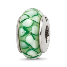 Silver Reflections Green Floral Hand-blown Gl...