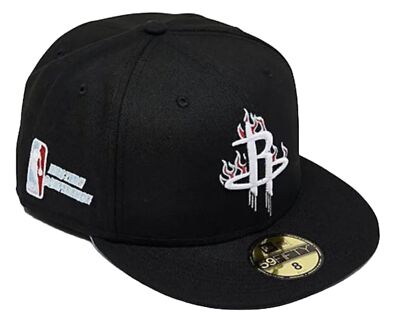 Houston Rockets New Era Black 59FIFTY Fitted Hat Cap Fire Flame
