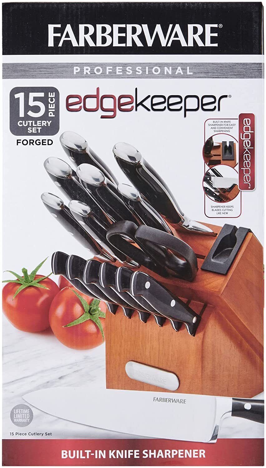 Farberware Edgekeeper 15-Piece Forged Knife Block Set Built-in Sharpener