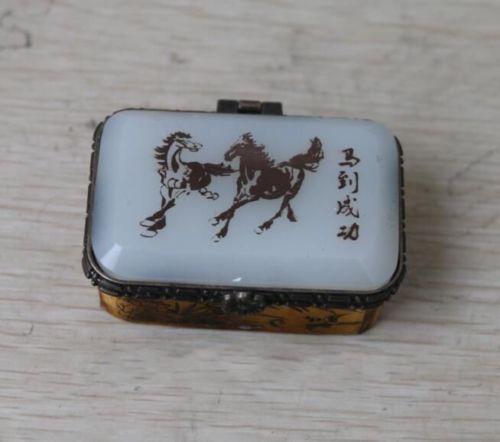 Chinese white jade Hand Carved Horse Jewelry box