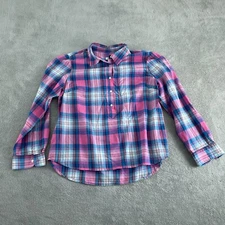 Talbots Petites LP Pink & Blue Button-Up Long Sleeve Shirt 100% Cotton 1053