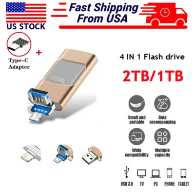 2TB 1T USB Flash Drive Memory Thumb Photo Sticks For iPhone iPad Samsung Android