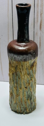 Vintage Vaso ceramica cilindro verde pietra funky/scala fatto a mano firmato artista - Foto 4 di 12