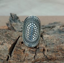 Anello fatto a mano design perline filigrana argento sterling 925 massiccio g...