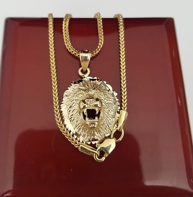 Neu Gelbgold Löwenkopf Gesicht Anhänger Charm 3D brüllender Franko 20 Zoll Kette