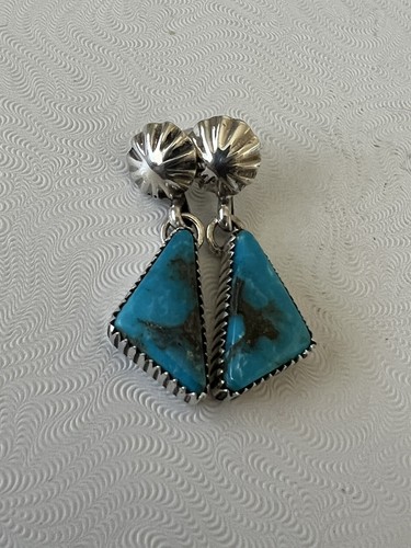 Turquoise Earrings Concho Kingman Avin Joe Sterling Silver Navajo E3161 - Picture 4 of 6