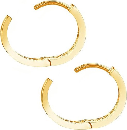 10k Real genuine Yellow Gold Huggie Hoop Cubic-zirconia Channel-set - Picture 2 of 4